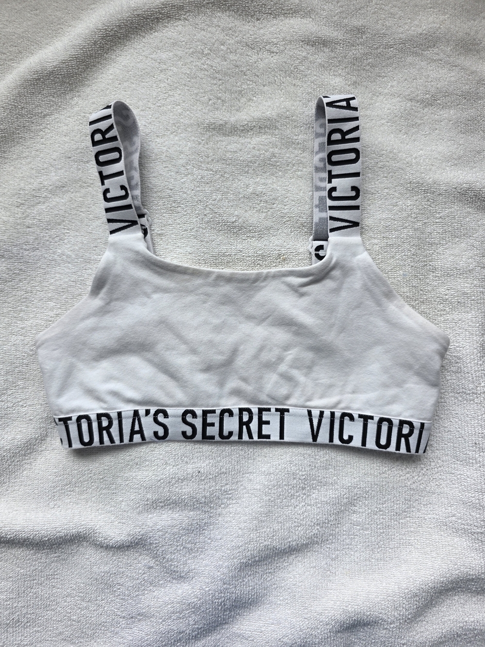 Victoria's Secret Logo Strap Bralette White Size Small Cotton Lounge Wireless